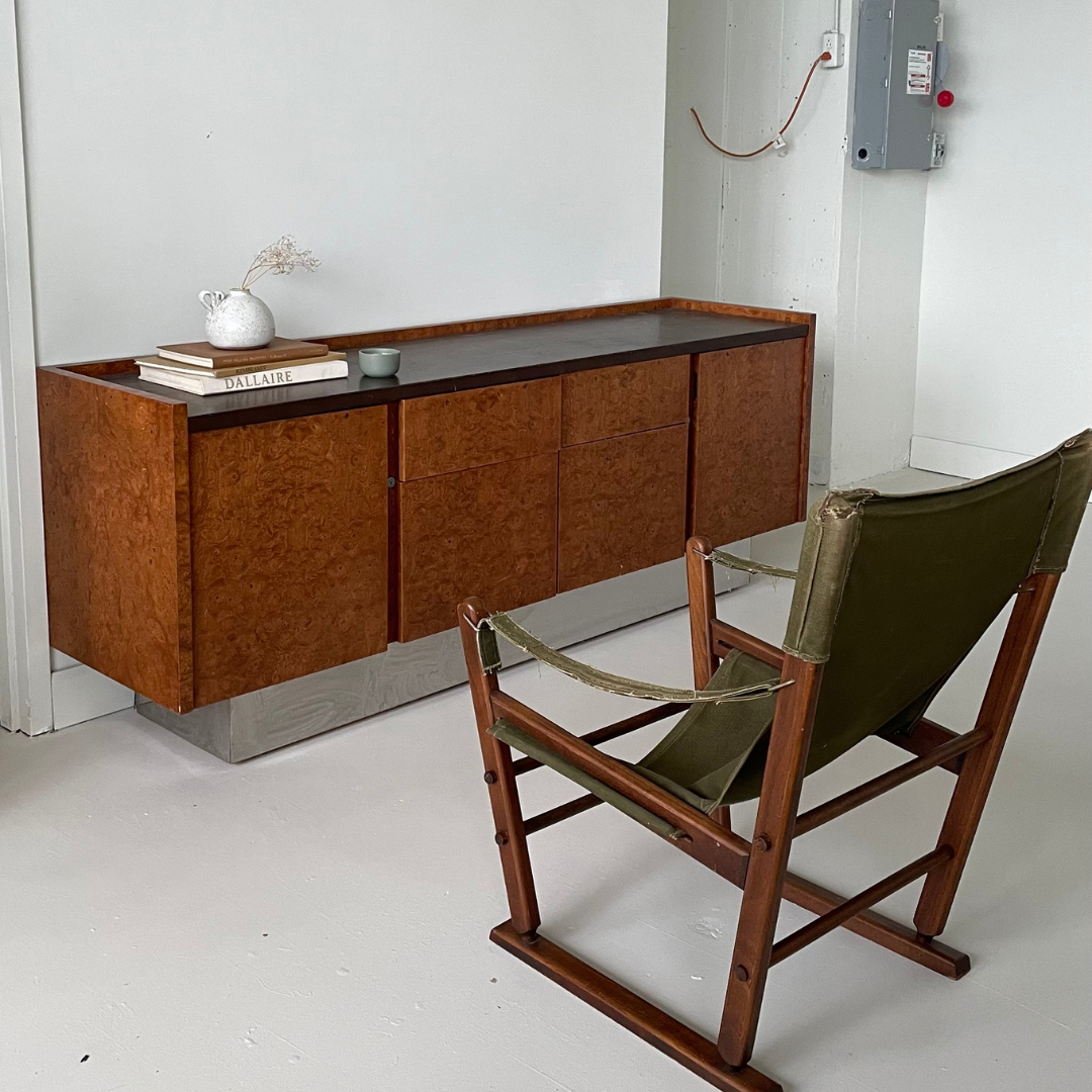 Green canvas "Gold Metal" Folding Sling Lounge Chair, 1970's