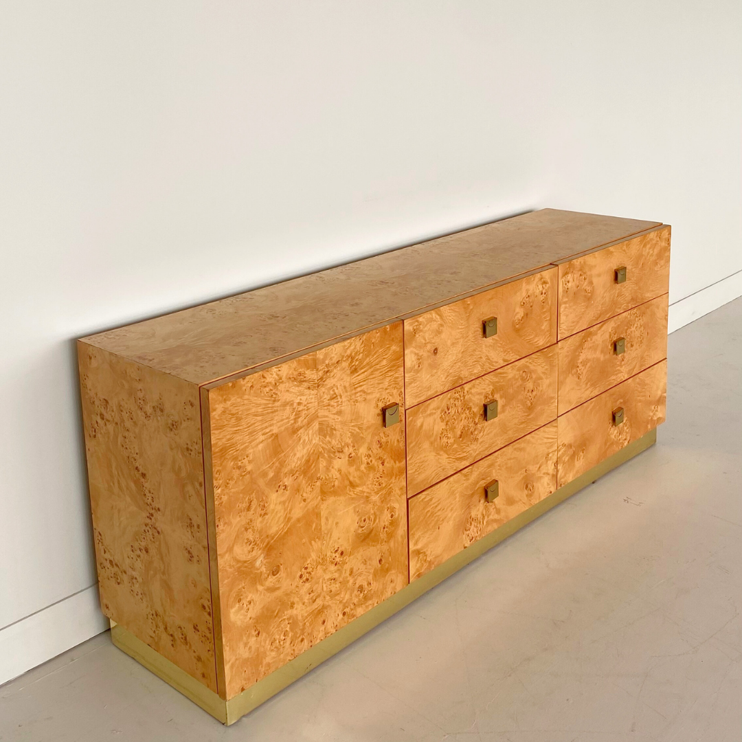 Milo Baughman burlwood and brass Dresser for Founders by Thomasville Furniture, 1979
