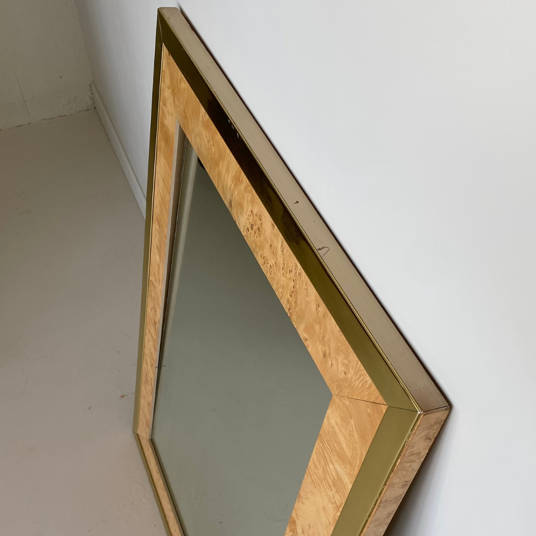 Milo Baughman Burlwood and Brass Mirror for Founders by Thomasville Furniture, 1979