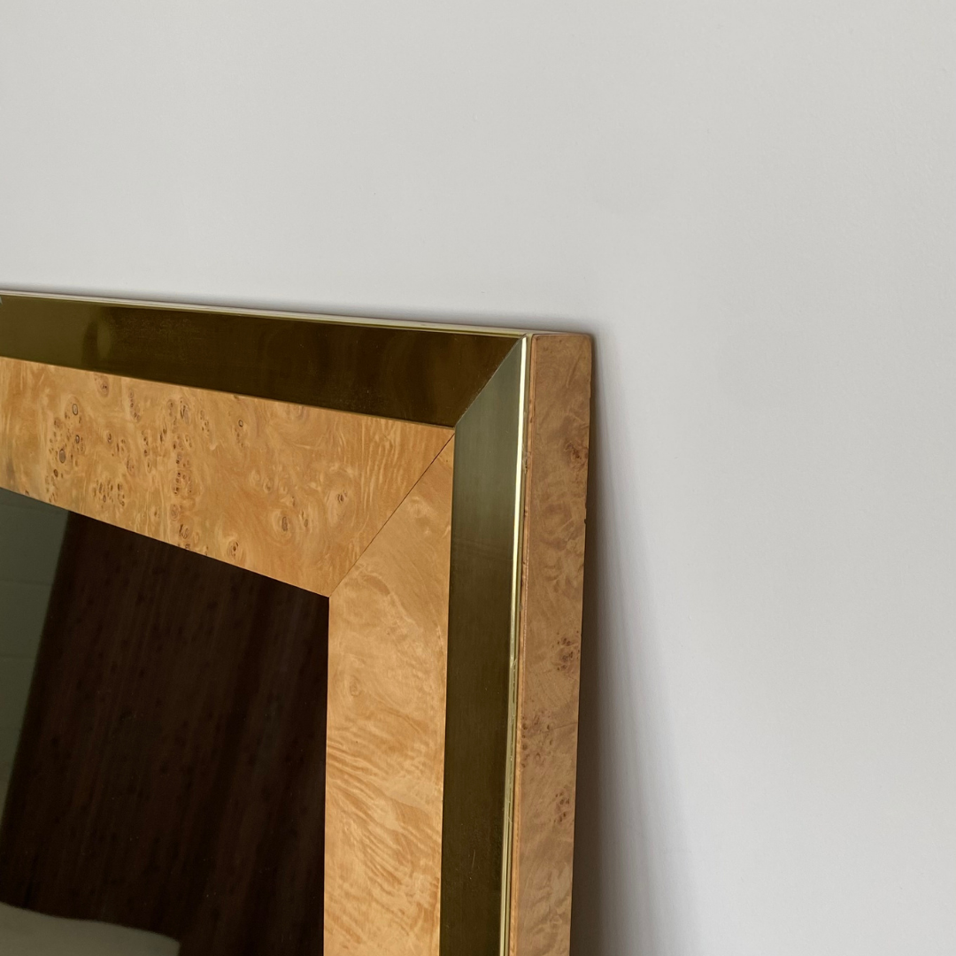 Milo Baughman Burlwood and Brass Mirror for Founders by Thomasville Furniture, 1979