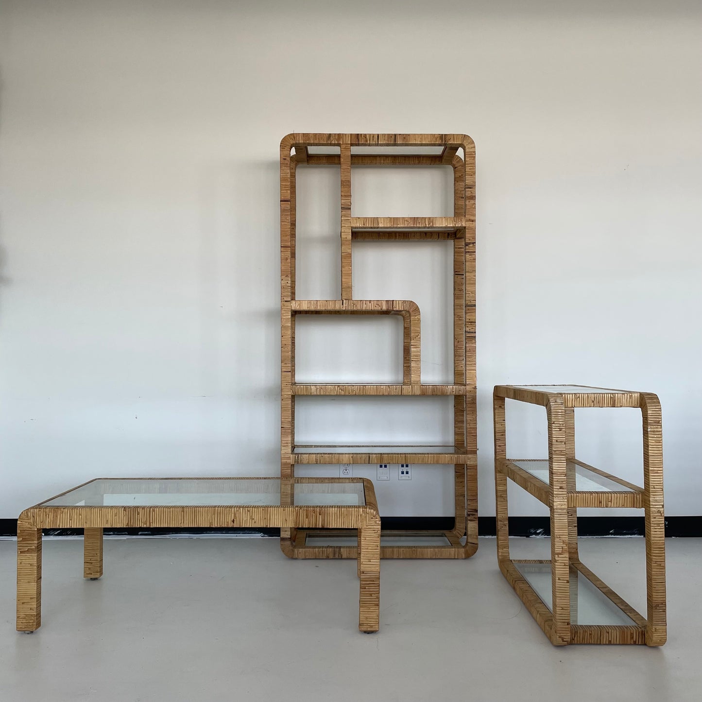 Vintage Rattan Wrapped Etagere/Bookcase