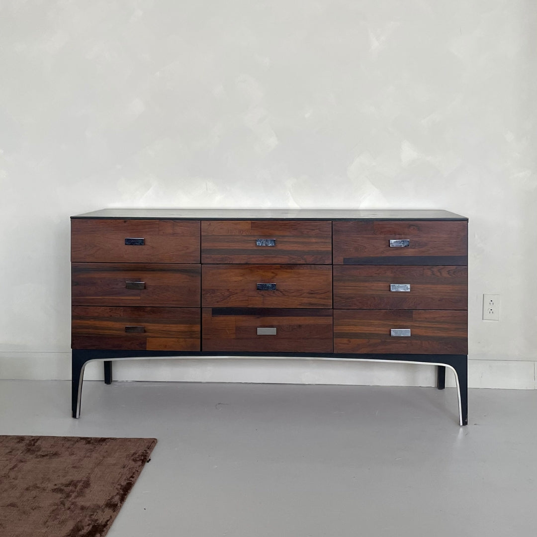 Rosewood and Chrome Credenza by Henri Vallières