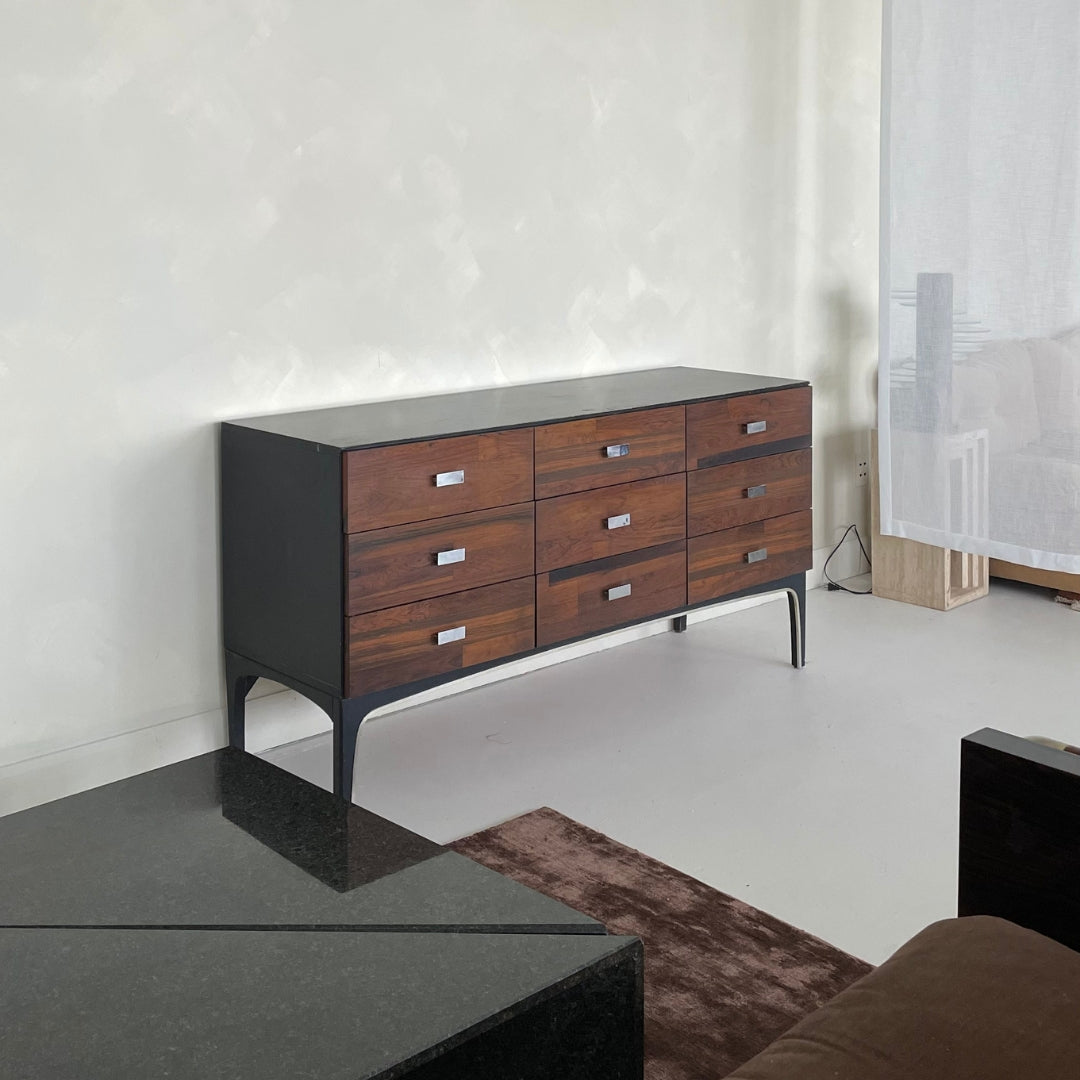 Rosewood and Chrome Credenza by Henri Vallières