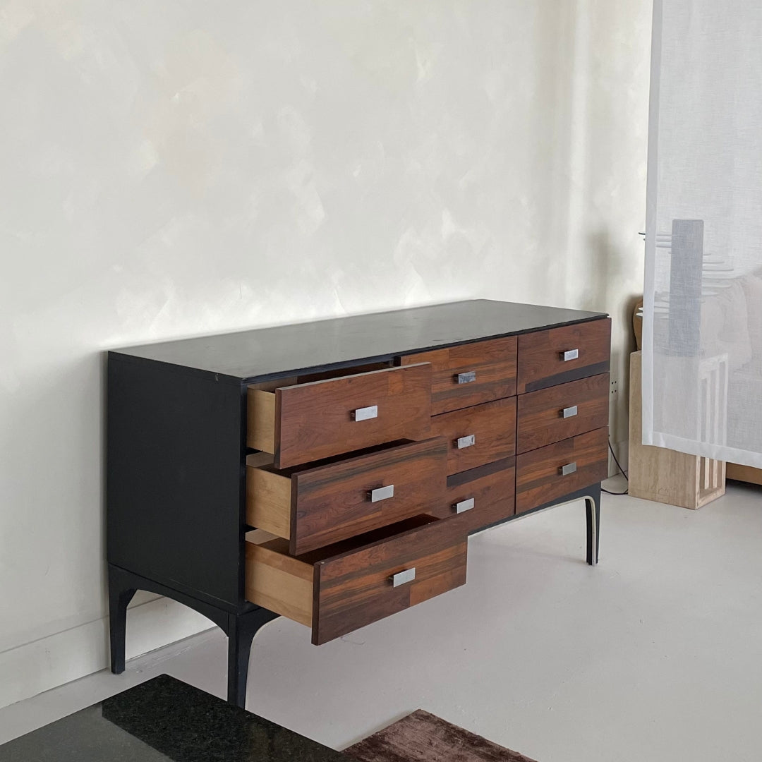 Rosewood and Chrome Credenza by Henri Vallières