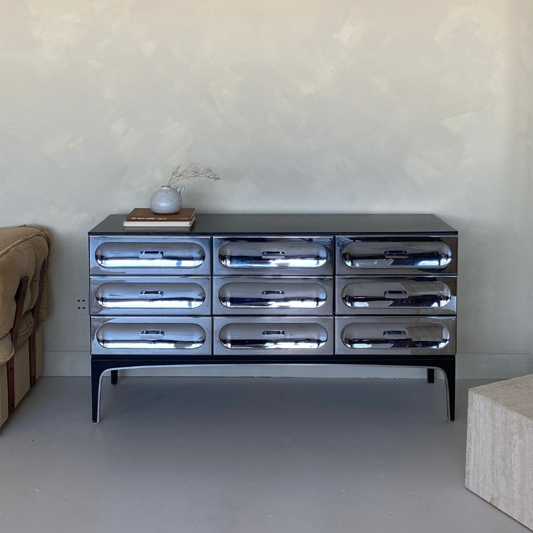 Nine Drawer Chrome Dresser by Henri Vallières, 1960's