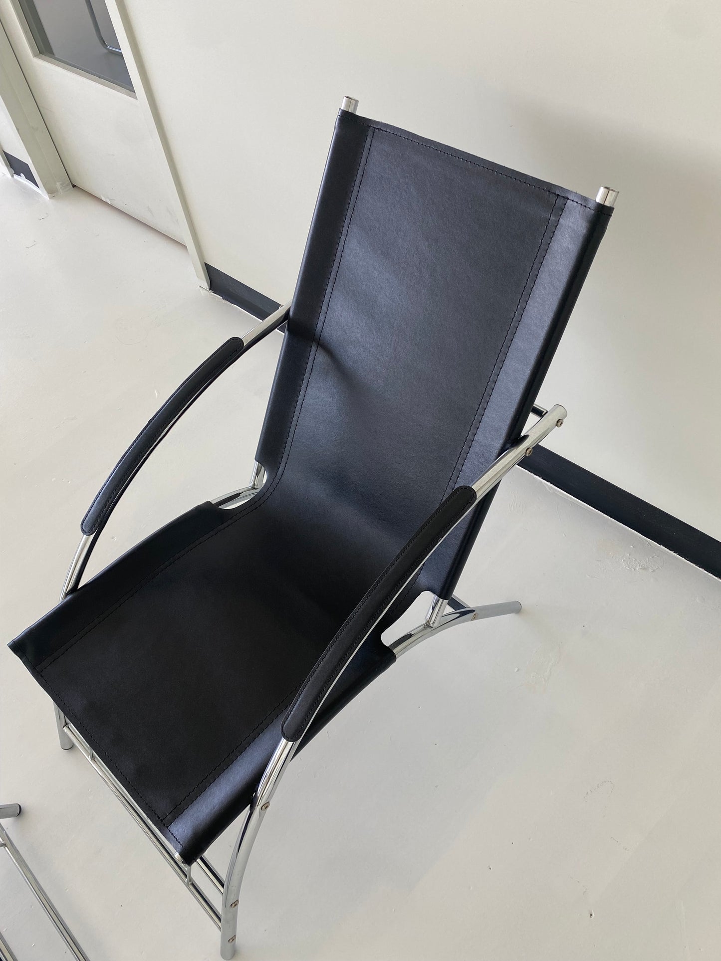 Leather & Chrome Lounge Chair with Ottoman