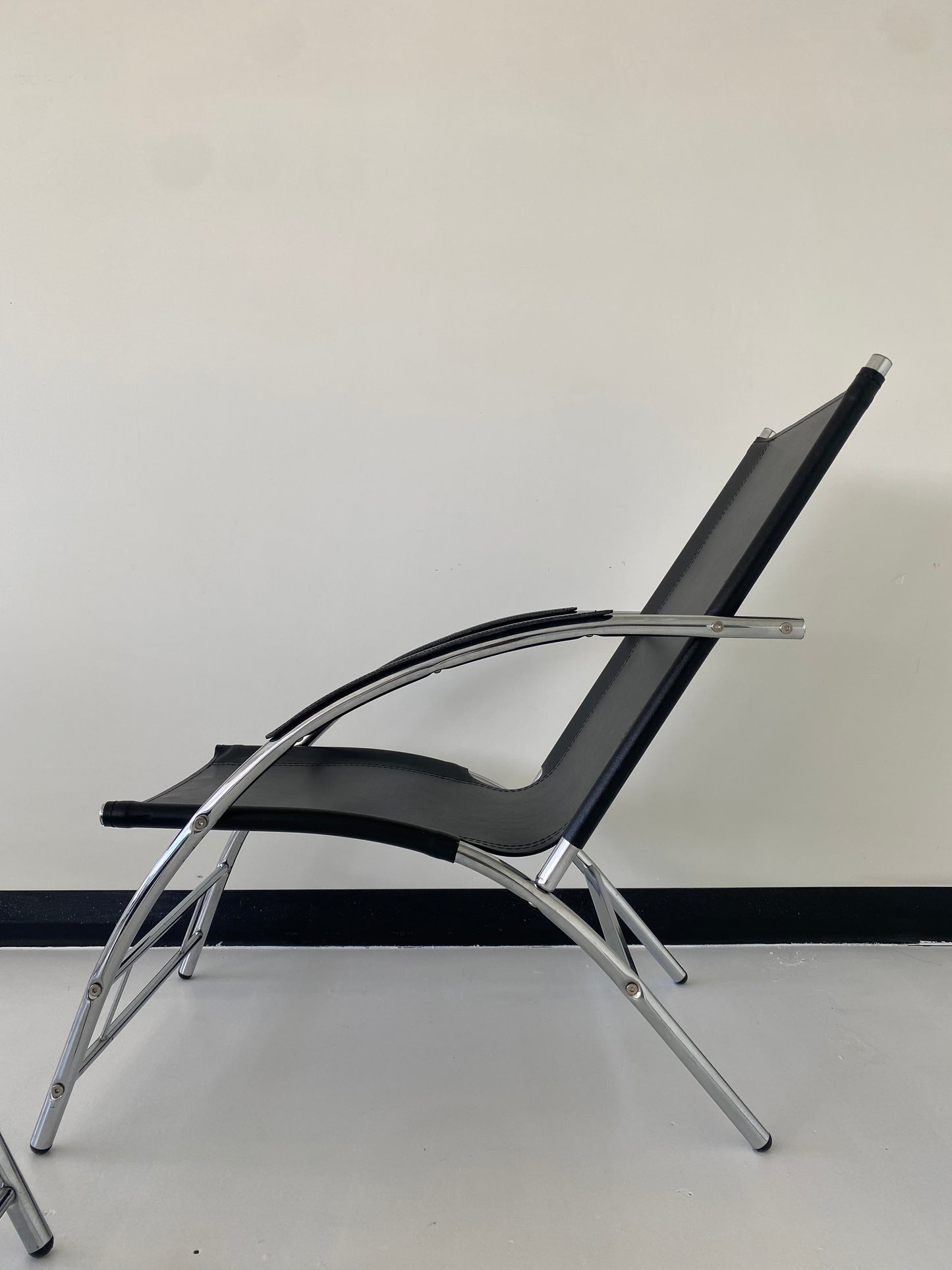 Leather & Chrome Lounge Chair with Ottoman
