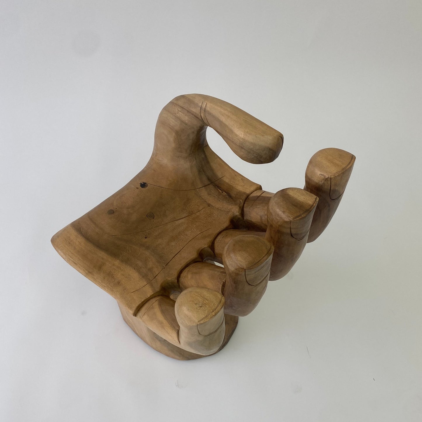 Hand-Shaped Carved Wooden Chair/Side Table