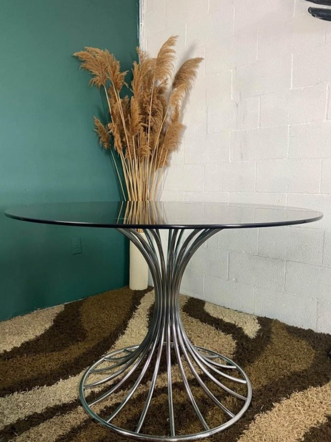 Vintage Chrome Dining Table After Gastone Rinaldi, circa 1970