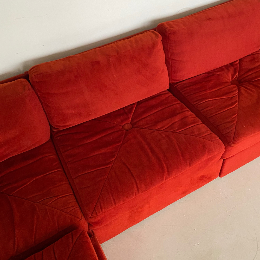 Red Velvet 'Playpen' Six (6) Pieces Modular Sofa by Burnat Furniture